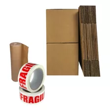 Cajas De Cartón 60x40x40/pack 5 Cajas + Cinta Frágil + Kraft