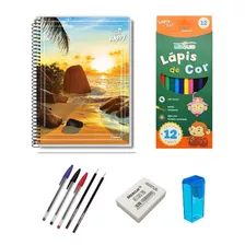 Kit Material Escolar Básico Ensino Fundamental Médio Ou Facu