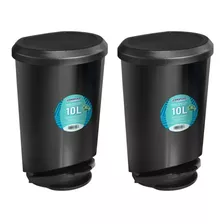 2 Lixeira Para Cozinha Cesto De Lixo C/ Pedal 10litros Preto