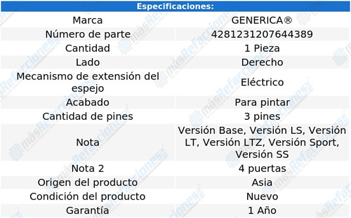 (1) Espejo Derecho Elect Generica Cobalt Del 2005 Al 2010 Foto 2