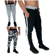 Kit 3 Calça Moletom Masculina Preta Cinza Abrigo Swag Slim 