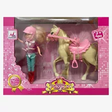 Muñeca Equitadora Con Caballo Pelo Peinar Kelly