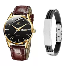 Relógio Masculino Casual De Luxo Dourado Social + Pulseira