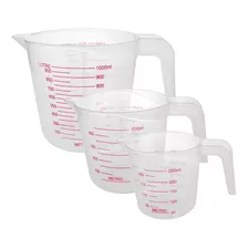 Set De 3 Tazas Medidoras 1 Litro, 500 Ml, 250 Ml