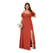 Vestido Elegante Damas Fiesta Naranja Quemado S-tallas Extra