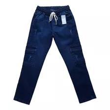 Calça Jeans Cargo Masculina Bolso Lateral Juvenil 10 Ao 16 