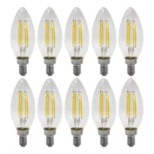 Paq. 10 Foco Led Vela Vintage 4w E12 Luz Calida Candil Farol