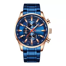 Lujo Reloj curren metálico Hombre Cronógrafo Fechador Azul