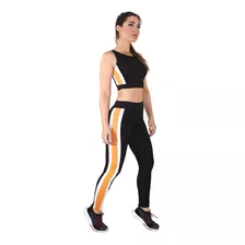 Conjunto Fitness Calça Legging E Cropped Com Faixa Laterais