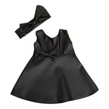 Vestido Bebê Menina Couro Ecológico Bebe Com Turbante