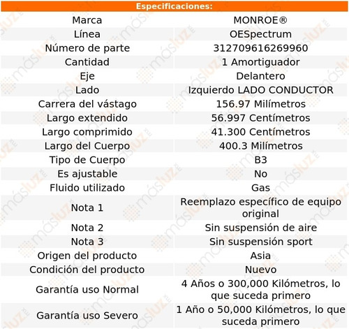 (1) Amortiguador Oespectrum Gas Conductor Del Rx350 10/15 Foto 3