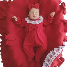 Saída De Maternidade Menina Carolina Vermelha Malha