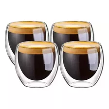 Set 4 Tazas Espresso Doble Pared 250ml Frio, Caliente Cukin Transparente Sin Asa