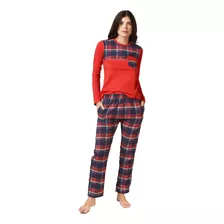 Conjunto De Pijama Mujer Manga Larga Escocés Invierno