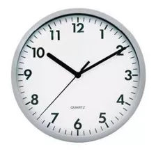 Relógio De Parede Redondo Quartz Branco Borda Prata 20 Cm