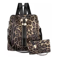 Set Bolso Casual Mochila + Estuche De Cuero Para Mujeres