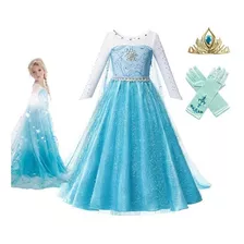 Fantasia Vestido Frozen Princesa Elsacom Capa+coroa+luva