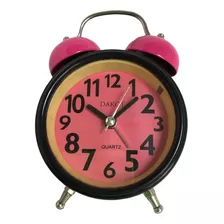 Reloj Despertador Campana A Pila Con Luz Led Rosa Con Negro