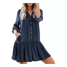 Vestido De Mujer Delgado Con Cuello En V, Jeans Holgados