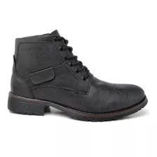 Bota Coturno Couro Ecológico Masculino Sintetico Preto