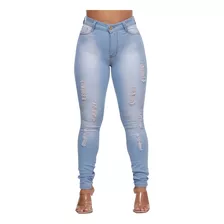 Calça Jeans Skinny Feminina Cintura Alta Lavagem Clara 