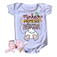 Body Minha Primeira Páscoa Menina Com Pérolas E Faixa