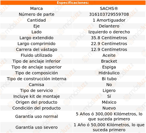 (1) Amortiguador Hid Del Izq/der Buick Riviera 71/78 Sachs Foto 2