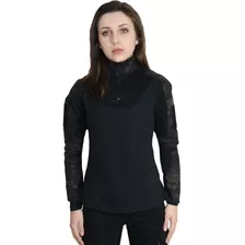 Blusa Militar Combat Shirt Feminina Bélica - Multicam Black