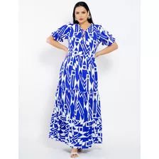 Vestido Longo Viscose Cordinha Azul Dona Charme