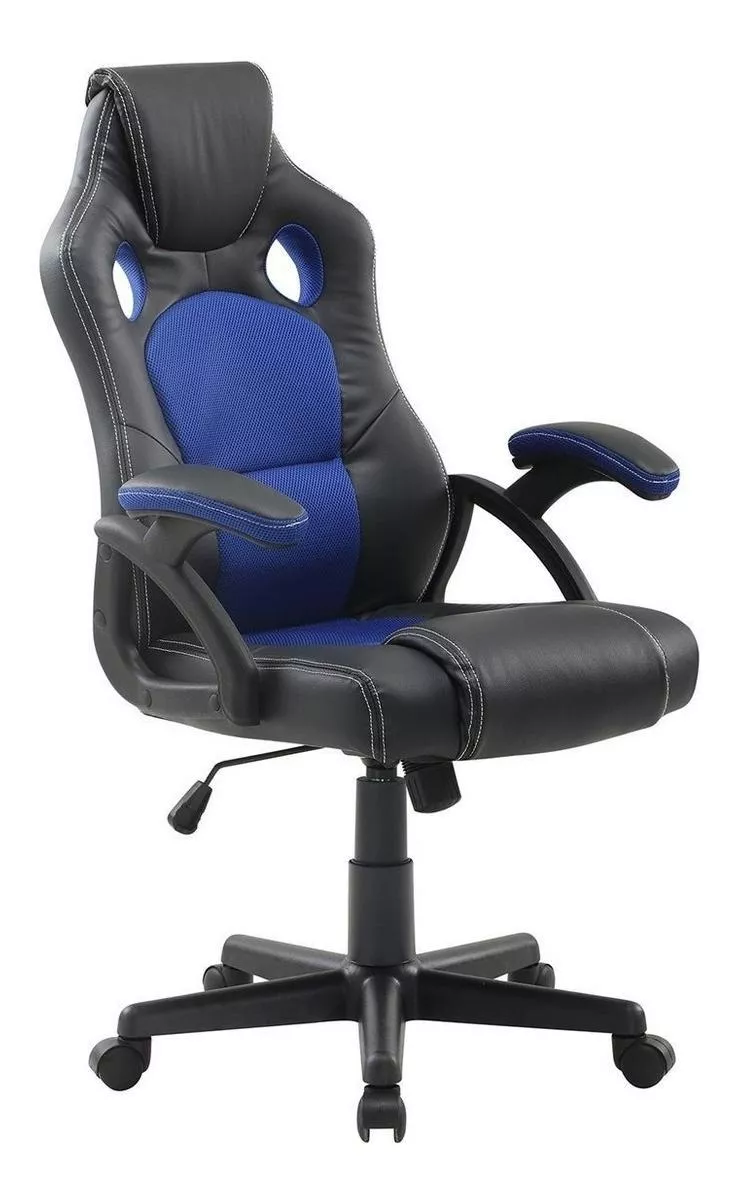 Cadeira De Escritório Trevalla Tl-cdg-06 Gamer  Preta E Azul Com Estofado De Couro Sintético