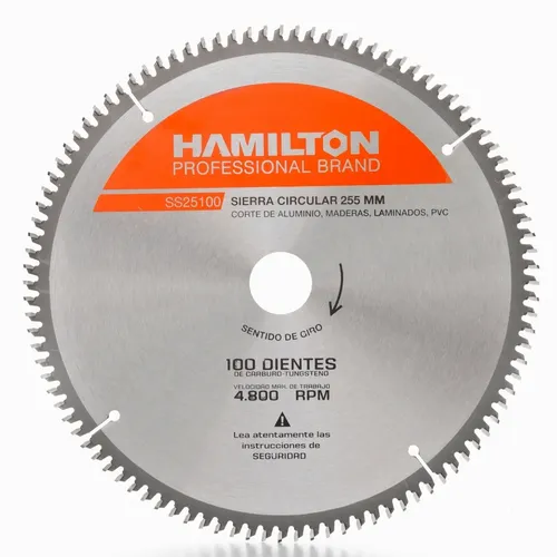 Hoja Sierra Ingletadora Hamilton 254mm 10 PuLG 100 Dientes Aluminio Madera Laminados Pvc Cod. Ss25100 Dgm