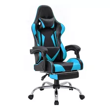 Silla De Escritorio Ph Import Premium1 24587-pre Gamer Ergonómica Negra Y Celeste Con Tapizado De Cuero Sintético