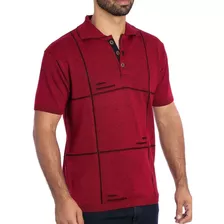 Camisa Polo Masculina Em Tricôt - Quadro Links - Vermelha