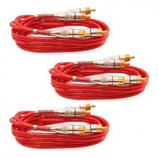 Kit 3 Cabos Rca 1 Metro Dupla Blindagem 1m 5mm Vermelho