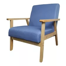 Butaca Sillón Sofá 1 Cuerpo - Banqueta - Madera Y Tela Lino