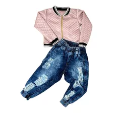 Conjunto De Menina Infantil Roupa De Frio Blusa Calça Jeans