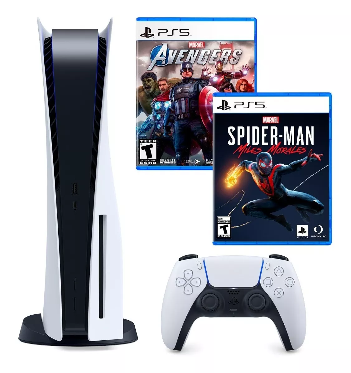 Consola Ps5 Con Lector + Marvel Avengers + Spiderman Morales