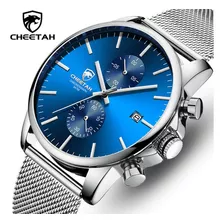 Cheetah Reloj Cronógrafo Con Calendario Para Hombre Color Del Fondo Plateado/azul