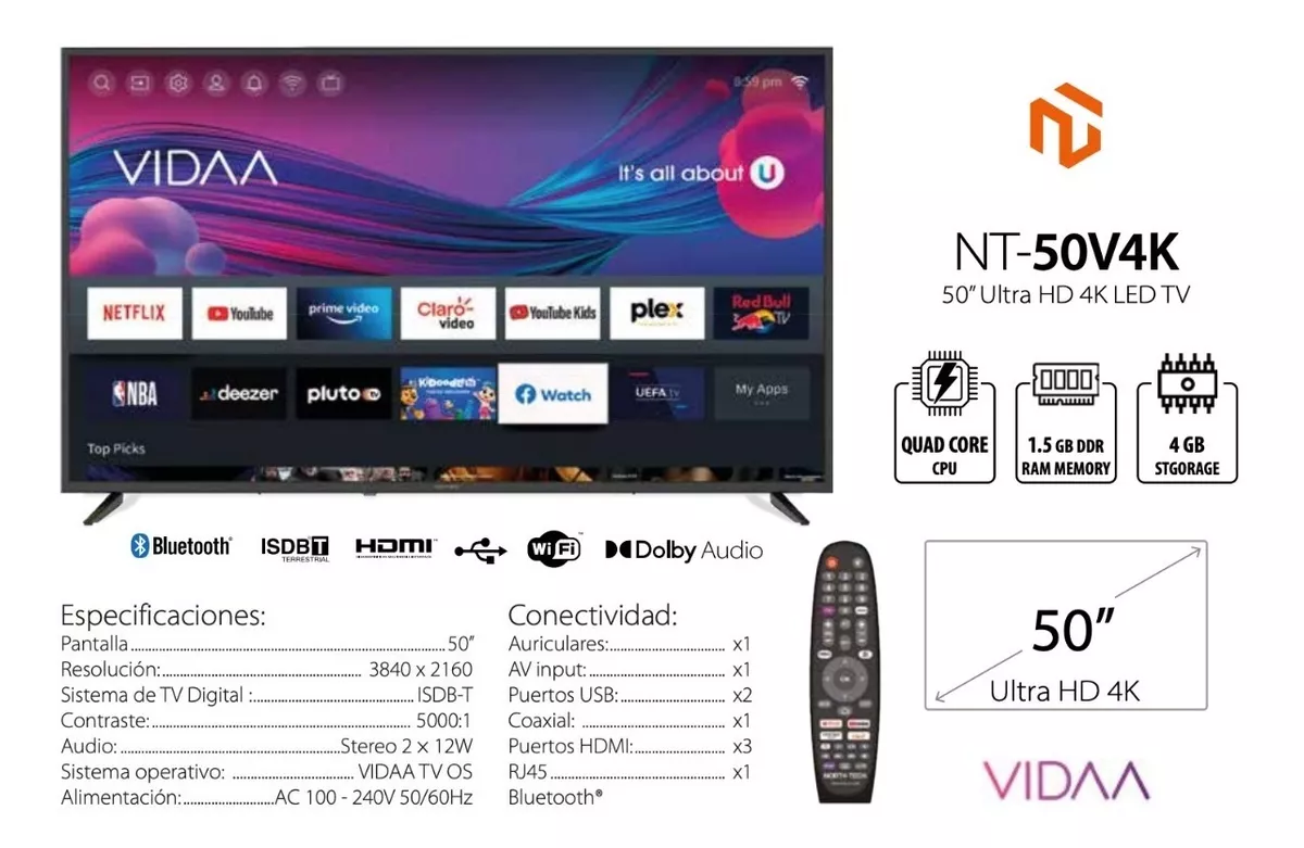 Televisor Smart Tv North Tech 50 Led  Wifi Netflix Netkey