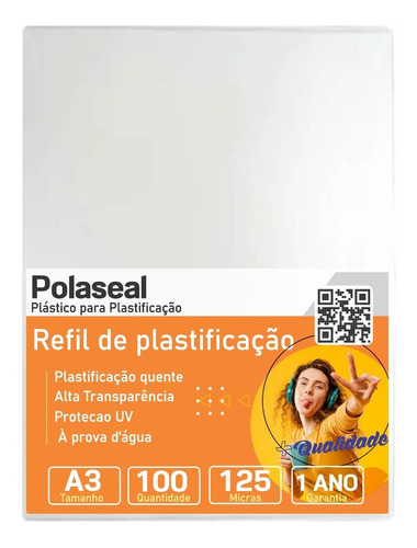 Polaseal Plástico Para Plastificação A3 303x426x0,05mm 100un