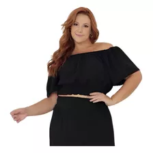 Blusa Plus Size Ciganinha Cropped Manga Curta Ombro A Ombro