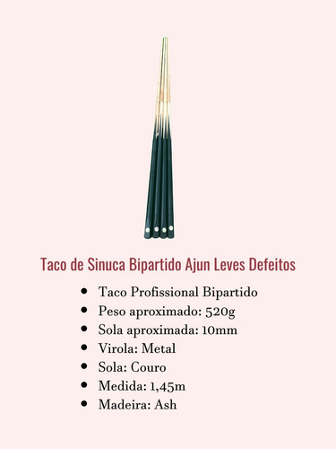 2 Tacos De Sinuca Profissional Bipartido Com Leves Defeitos - R$ 219,9