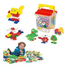 Brinquedo Blocos De Montar Infantil Educativo Balde 110 Pç