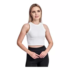 Camiseta Cropped Feminino Blusa Estilosa Canelada Algodão