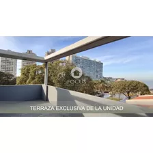 Alquiler Apto Monoambiente, Garaje, Terraza Exclusiva 28m2 Vista Al Mar, Pocitos