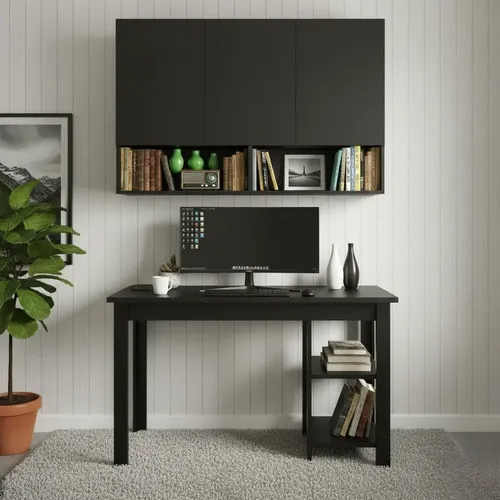 Kit Armário 3 Portas E Mesa P/casa E Escritorio Preto