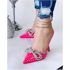 Zapatillas Rosas Con Moño Y Apliques De Cristal, De Plástico