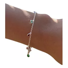 Pulseira Feminina Ponto De Luz Zirconia Colorida Prata 925