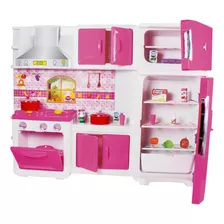 Cozinha Maxi Geladeira Fogão Infantil Completa Meninas Rosa 