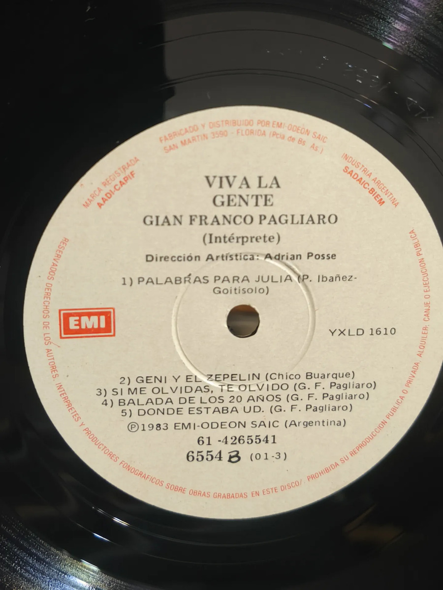 Gian Franco Pagliaro - Viva La Gente - vinilo 1983